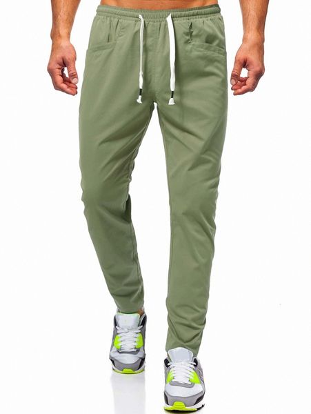 

men slant pocket drawstring pants 23iv#, Black