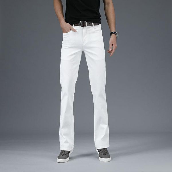 

men's jeans pantalones vaqueros con microacampanado para hombre, pantalÃ³n informal, elÃ¡stico, acampanado, color negro, versiÃ³n coreana,, Blue