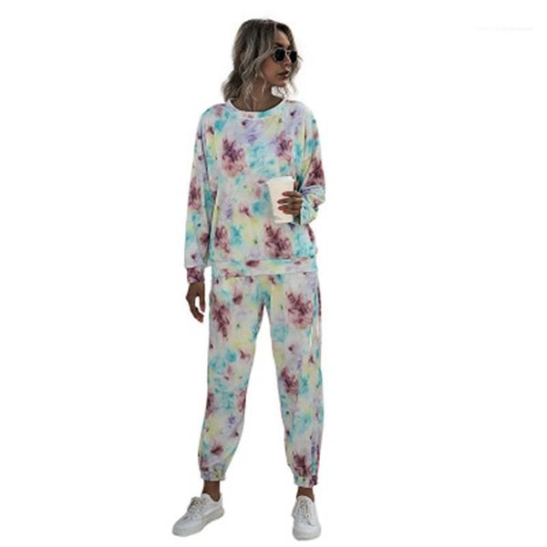 

sets tracksuits women tie dye sets fashion gradient casual long sleeve long pants suits designer female loose home sports 2pcs, Gray