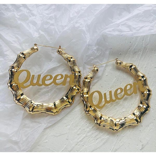 

boho bamboo earrings letter queen big round hoop earrings for women fashion gold color 9cm huge earring bbyloe bde_home, Silver