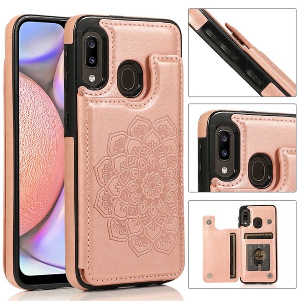 

for samsung galaxy a10e a20e double buckle mandala pattern putpu protective case with card slots holder p frame