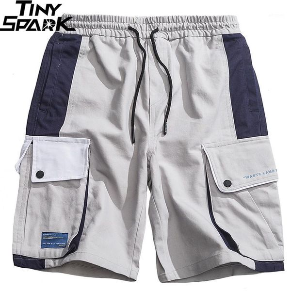 

2019 hip hop cargo shorts pocket men harajuku baggy joggers short streetwear color block patchwork summer short cotton sweatpant1, White;black