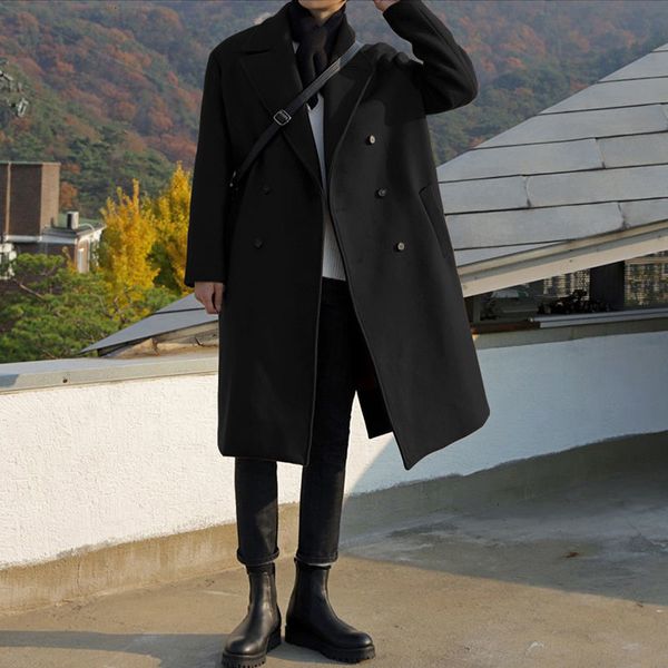 

male autumn 2021 new fine mid- and long-versatile thick coat lapel wear 3wmu, Tan;black