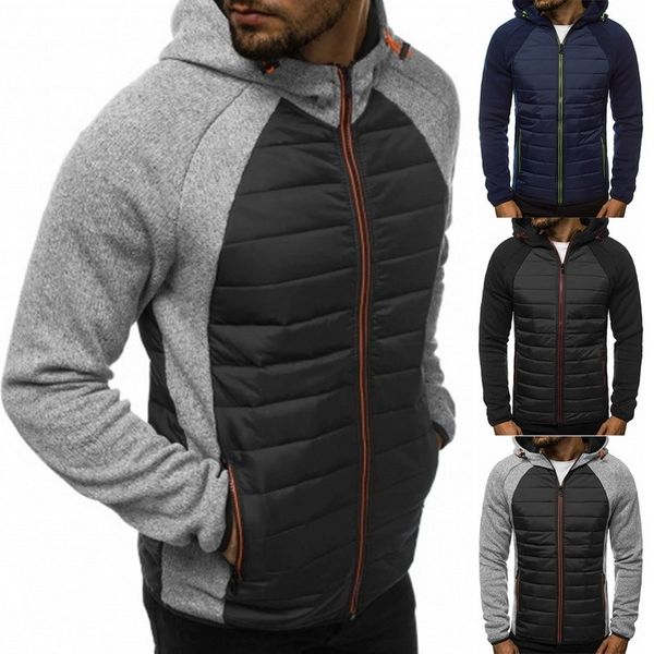 

men autumn winter jacket hooded warm outerwear mens fashion patchwork jackets and coats zipper cotton lining jacket streetwear t200107, Black;brown