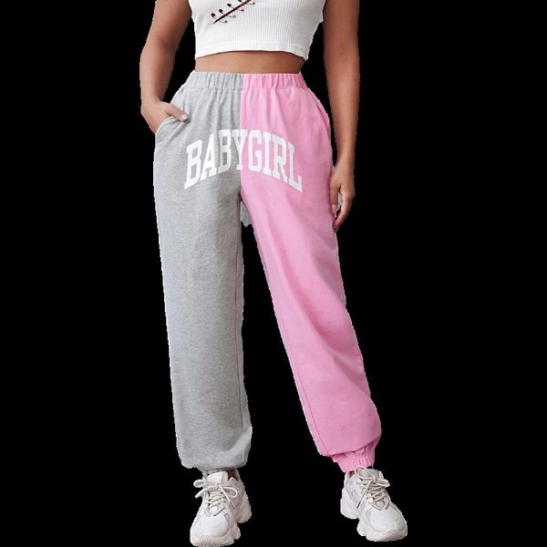 

2021 new womens fashion letter spliced colorblock comfy two tone sweatpants 4nlu, Black;white