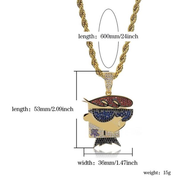 

rillz dexter pendant necklace men iced out cz chains hip hop/punk gold silver color charms necklace jewelry party11