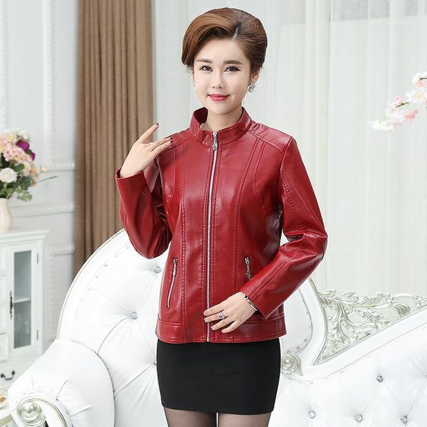 

qmgood plus size women's washed pu leather jacket short winter coat women 2020 slim warm red leather jacket women1, Black