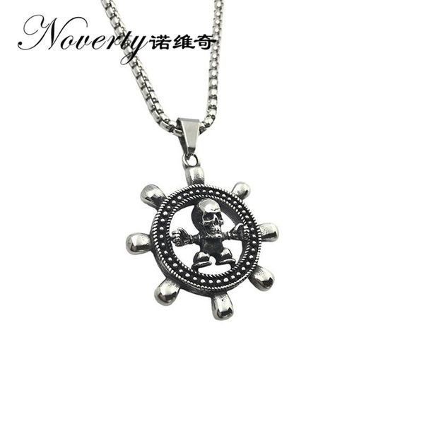 

pendant necklaces fashion punk men retro round skull anchor titanium steel necklace hip-hop rock cool style gifts zmxl029, Silver