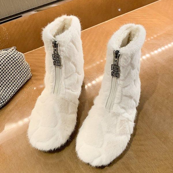 

women boots flat bottom snow boots female 2020 new winter outer wear wild plus velvet warm short furry shoes, Black