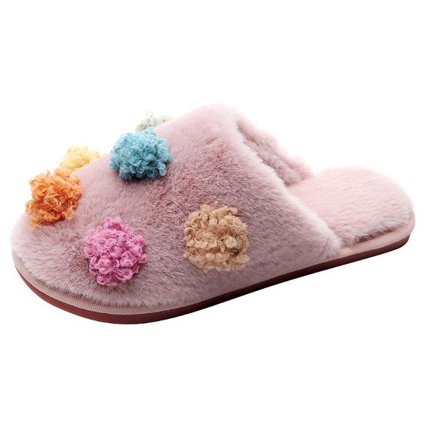 

slippers women's flat cotton shoes winter thick bottom cute warm home soft comfortable female fluffy a50, Black