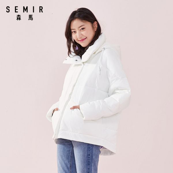 

semir women winter cotton coat new hooded jacket embroidery woman winter warm jacket fashion cotton outwear 201014, Black
