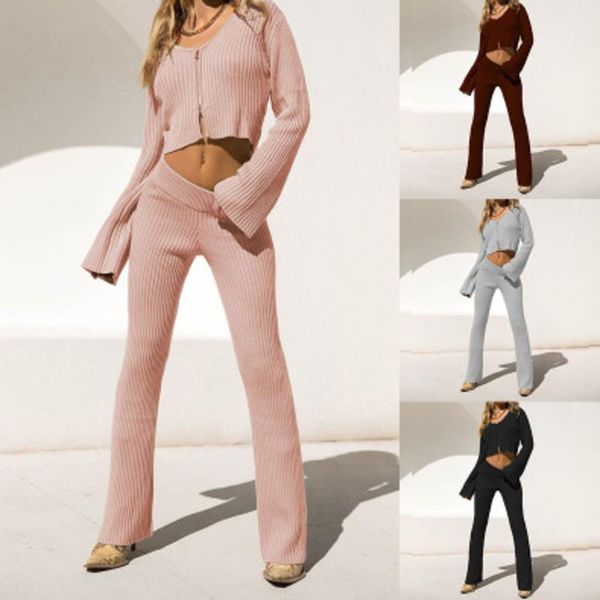 

women's tracksuits autumn solid 2 pieces outfits 2021 winter knitted women sweater sets long sleeve turtleneck sweaters and pants set, Gray