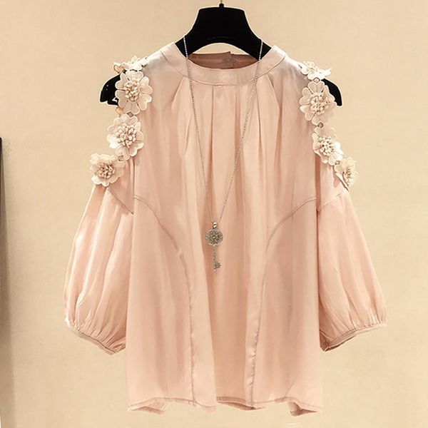 

flower print chiffon blouse off shoulder women's blouse breathable chiffon shirt plus size, White