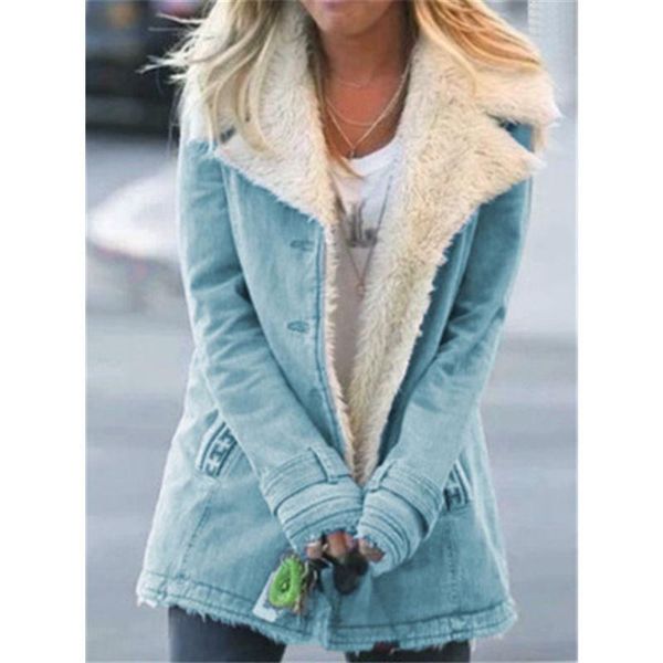 

womens fur collar outerwear fashion trend long sleeve button thicken plush jackets designer female winter warm casual loose fleece outerwear, Black;brown