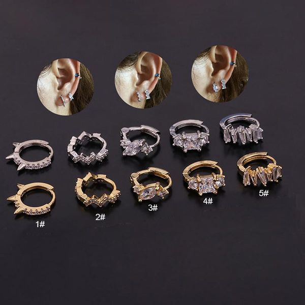 

hoop & huggie 1pc stainless steel barbell with crystal earring cartilage lobe ear piercing jewelry, Golden;silver
