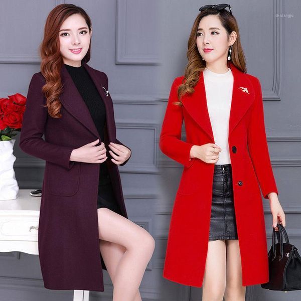 

new women woolen coat female autumn winter fashion wool overcoat plus size slim coats femme thicken winter jacket plus size a5081, Black