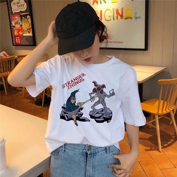 

stranger things t shirt women female 2021 new fashion t shirt harajuku 90s ulzzang korean style streetwear tshirt tee shirts, White