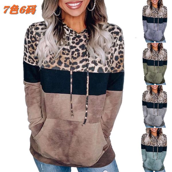 

women's fall 2020 / leopard winter print loose hooded long sve sweater, Black