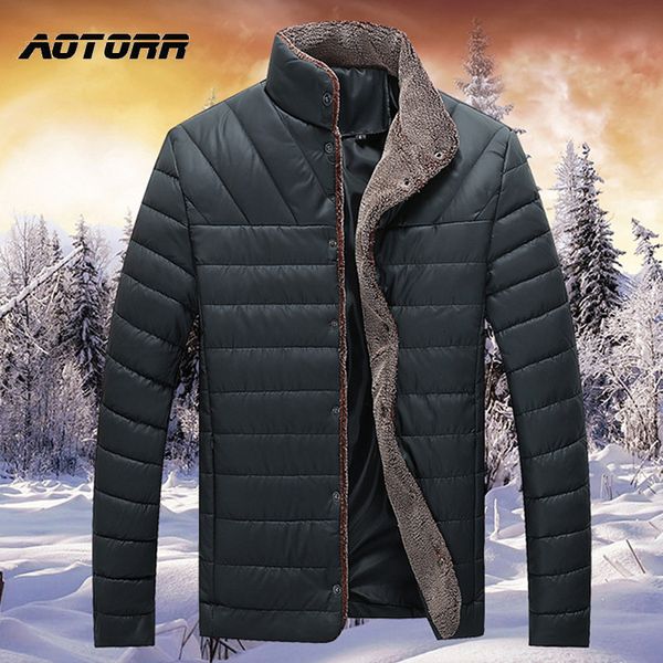 

men parka cotton padded winter jacket coat mens fleece warm jackets male solid color stand collar zipper thick coats down parkas, Black
