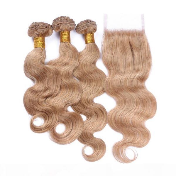

part #27 lace closure with hair weaves unprocessed brazilian body wave human hair 3 bundles with lace closure ing, Black