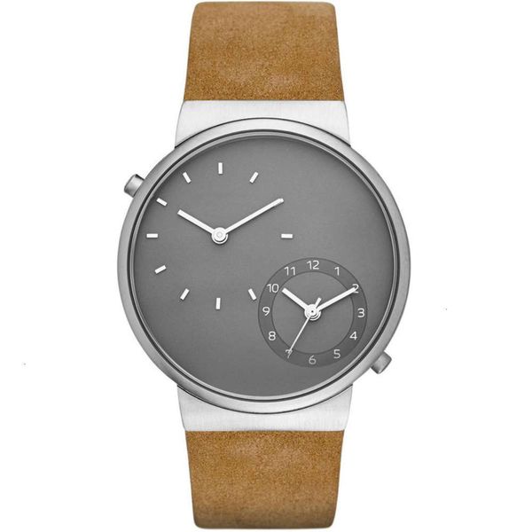 

korean version leisure tiktok timezone new ultra thin vibrato outdoor business belt men's watch, Slivery;brown