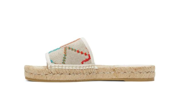 Das mulheres moda 20mm lona slide espadrilles chinelos planos com hardware de prata