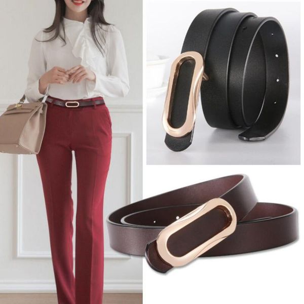 

new designer fashion women's belts belt metal simple smooth buckle casual female jeans waistbands, Black;brown
