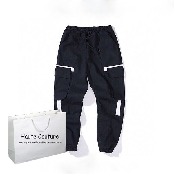 

men women ins casual sport pants running fashion mens embroidery letter pattern big pocket joggers teenager sweatpants, Black