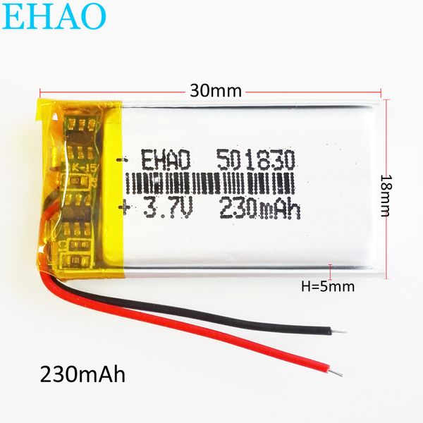 3.7V 230mAh Polímero de lítio Li-PO Recarregável Células de íons Li 501830 para MP3 GPS PSP Pocket E-books Bluetooth fone de ouvido de fone de ouvido Bluetooth