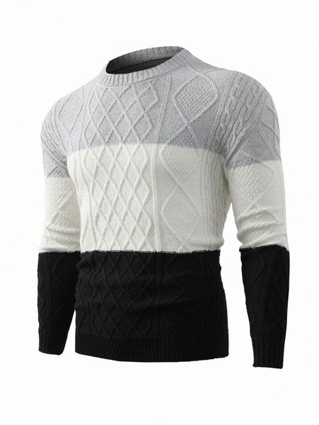 

men cable knit cut and sew sweater h0cq#, White;black