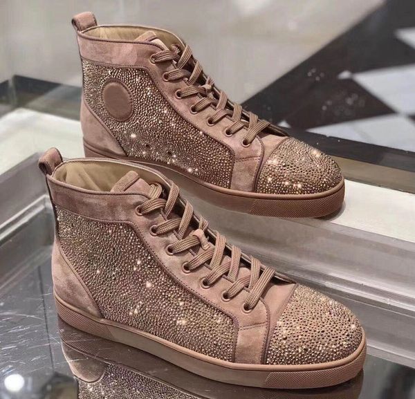 

popular brands strass red bottom sneakers men women rhinestone black,nude party wedding dress high casual walking red sole shoes eu35-47