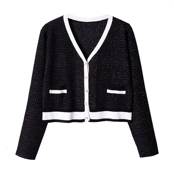 

2021 new glitter women's cropped sweaters short stripeknitted cardigan korean style woman jumper coat jaccket u8y9, White;black