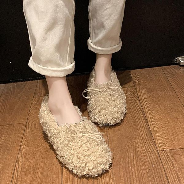 

new cute 2020 indoor home slippers warm soft plush slippers slip indoor fur solid color cute shoes peas shoes, Black