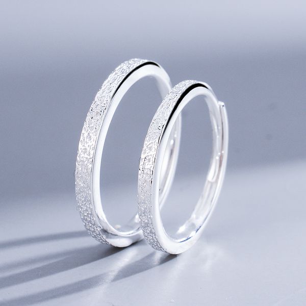 

2 piece pair ring for couple lovers real s925 full body sterling sliver rings diamond creative inlay adjustable opening mouth simple jewelry, Silver