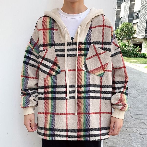 

big 2021 autumn hong-style fleece plaid wool with warm khakis hoodies frete sale mqw7 qpz8, Black