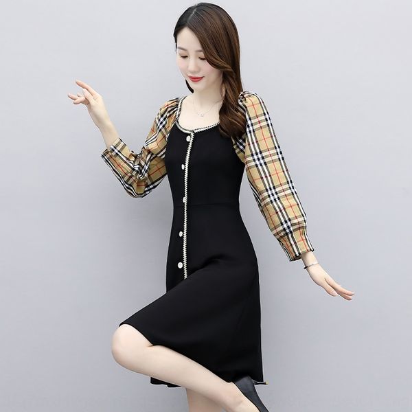 

женское платье 2020 осень новый продукт aline алине юбки корейской версии клетчатую сращивания средней длины a-линии юбка cy9065 f2ugq, Black;gray