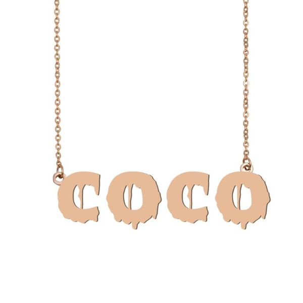 

coco name necklace , cool bloody art name necklace for halloween and santa's day jewelry gift for kids boys girls, Silver