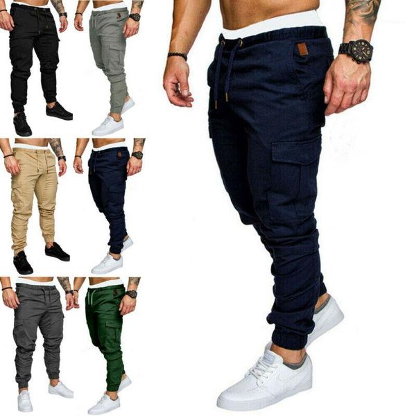 

spring autumn men's slim fit urban straight leg trousers casual solid color pencil jogger cargo pants1, Black
