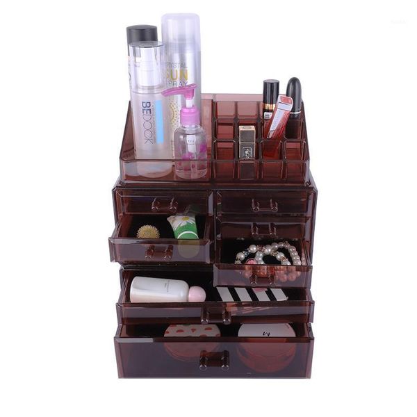 

cosmetic bags & cases [us-w]3pcs / set plastic cosmetics storage rack 6 small& brand and 2 large drawers clear brown1908123141