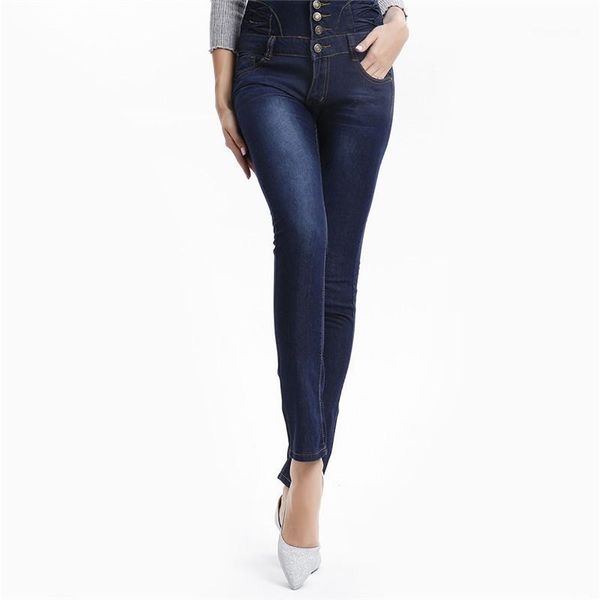

women's jeans vintage women high waist button stretch skinny denim female pencil pant pants autumn ankle-length slim trouser1, Blue