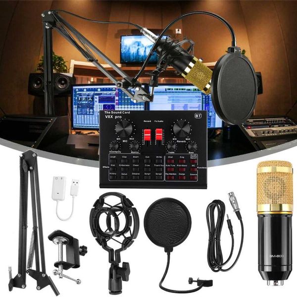 

bm 800 karaoke condenser microphone mic for pc studio microphone braodcasting singing recording karaoke kit with v8 sound card