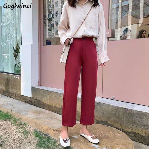 

women causal pants high waist zipper button solid korean style baggy female trousers chic ins trendy all-match elegant harajuku, Black;white