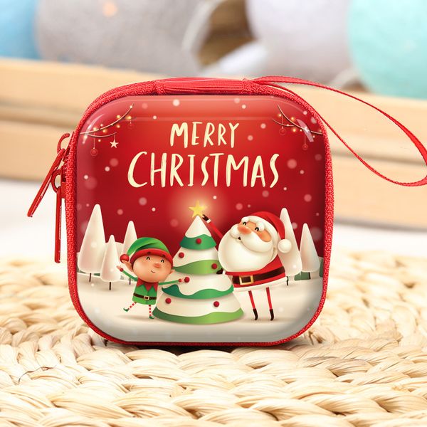 

christmas decoration kids gift bag coin purse cute cartoon xmas santa claus snowman elk zippered bags square earphone storage bag cz101603