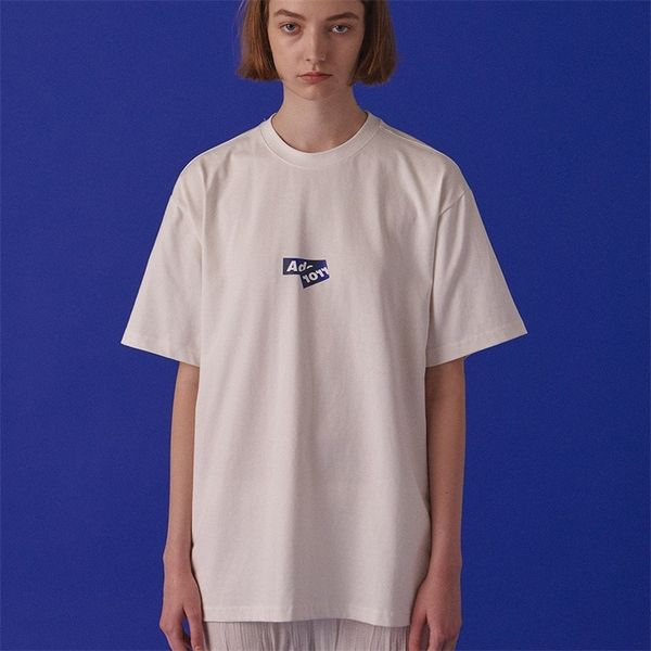 

summer korean fashion brand folding t-shirt label letter loose student female summer casual korean short sleeve t-shirt for men and women a8, White