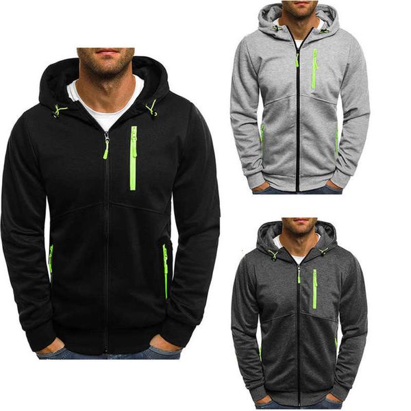 

spring and autumn new men's solid 2020 color hooded cardigan sweater, Gray