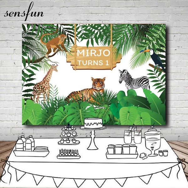 

background material sensfun tiger giraffe zebra monkey safari backdrop jungle birthday party backgrounds for po studio cartoon vinyl 7x5ft1