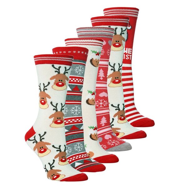 

christmas stockings cartoon xmas santa claus elk snowflake bell printed men women stocks cotton socks in tube socks for adults cz102401, Pink;yellow
