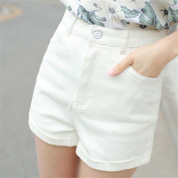 

new korean straight high waist denim shorts women's summer flannel white short jeans, White;black