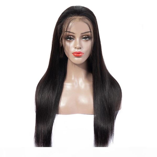 

human hair lace front wig for woman 13*4 100% real brazilian hair wig straight 8-24inch 10 colors available factory wholesale, Black;brown