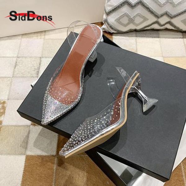 

dress shoes siddons pvc transparent women summer sandals pointed toe luxury crystal party high heels ladies wedding woman, Black